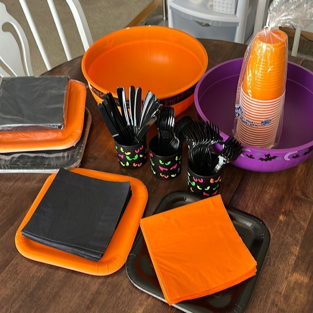 Halloween Party Items- Party Bowls, Plates, Napkins, Spoons, Knives, Forks, Cups